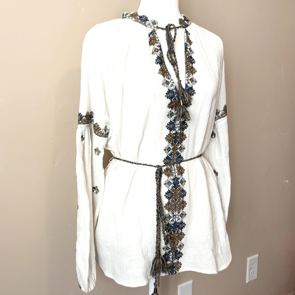 Scarlet Poppies Ibiza S/M Tunic Top Chic Embroidered Belted Beach - Picture 11 of 16